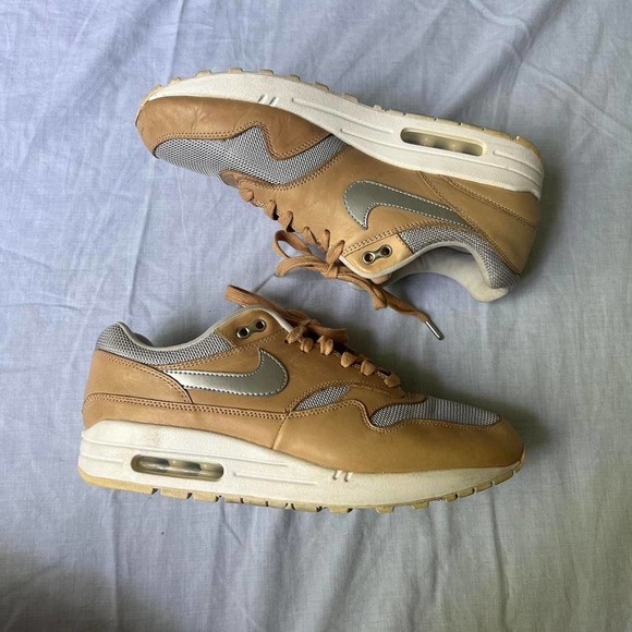 Nike Shoes - Nike Air Max 1 SE Premium Vanchetta Tan, Silver and White Women’s Size 10